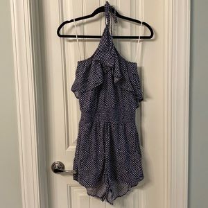 Aerie Blue and white ruffle halter romper